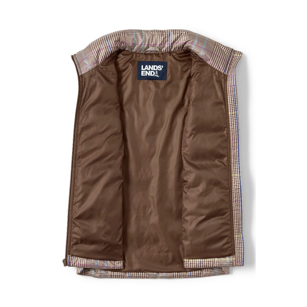 Lands' End Down Vest Light Brown Beige Glen Plaid size PS Petite 8 P6 P8 6P 8P - Picture 4 of 7